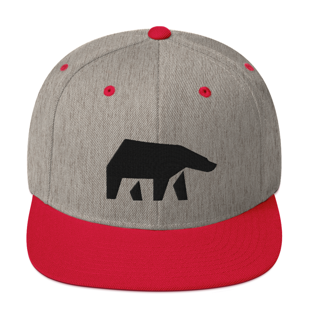 SoulBearRPG Black Bear Logo Snapback Cap - Heather Grey/ Red