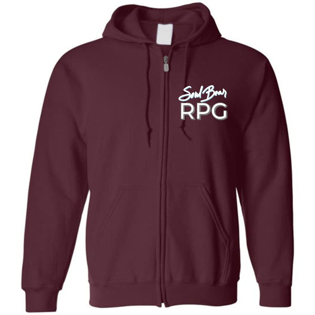 SoulBearRPG Signature Text Logo Unisex 50/50 Zip Hoodie - Maroon / S