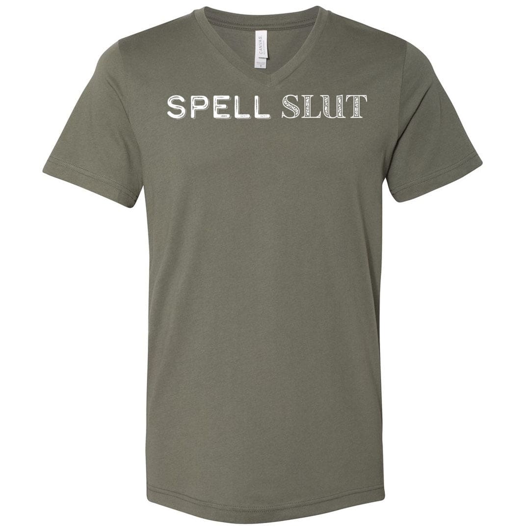 Spell Slut Unisex Premium V-Neck Tee - Military Green / S