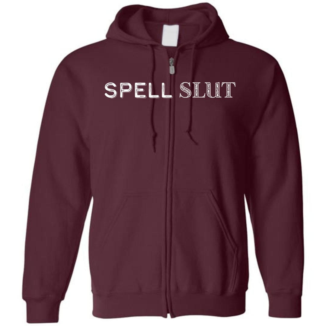 Spell Slut Unisex Zip Hoodie - Maroon / S