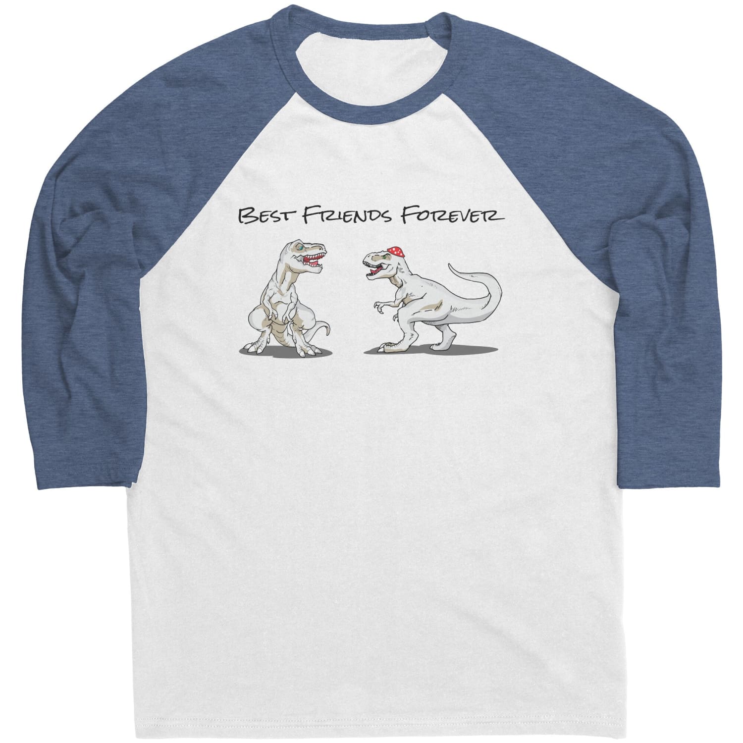 T-Rex Best Friends Forever 3/4 Sleeve Raglan Tee - White/ Denim / S - Apparel
