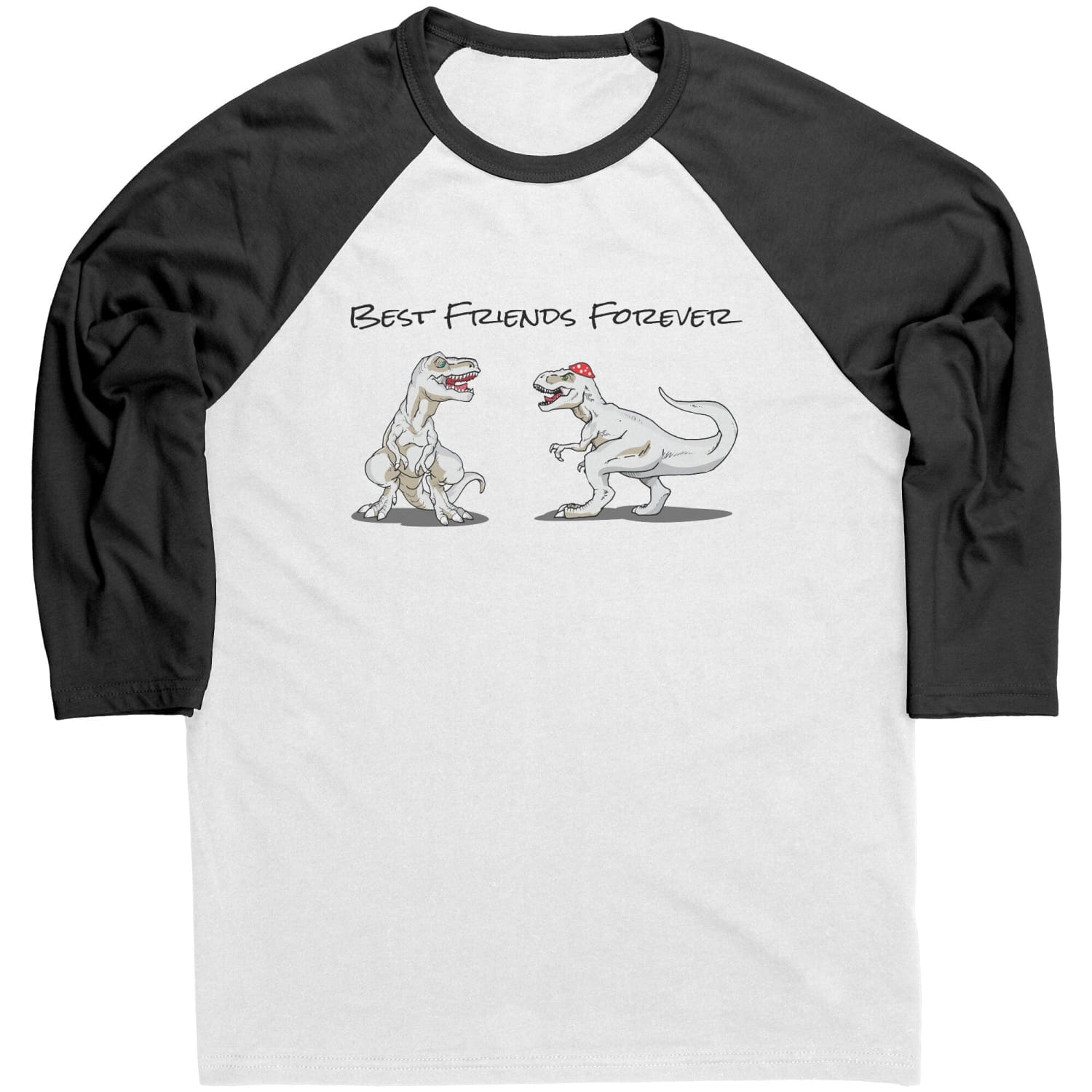 T-Rex Best Friends Forever 3/4 Sleeve Raglan Tee - White/ Black / S - Apparel
