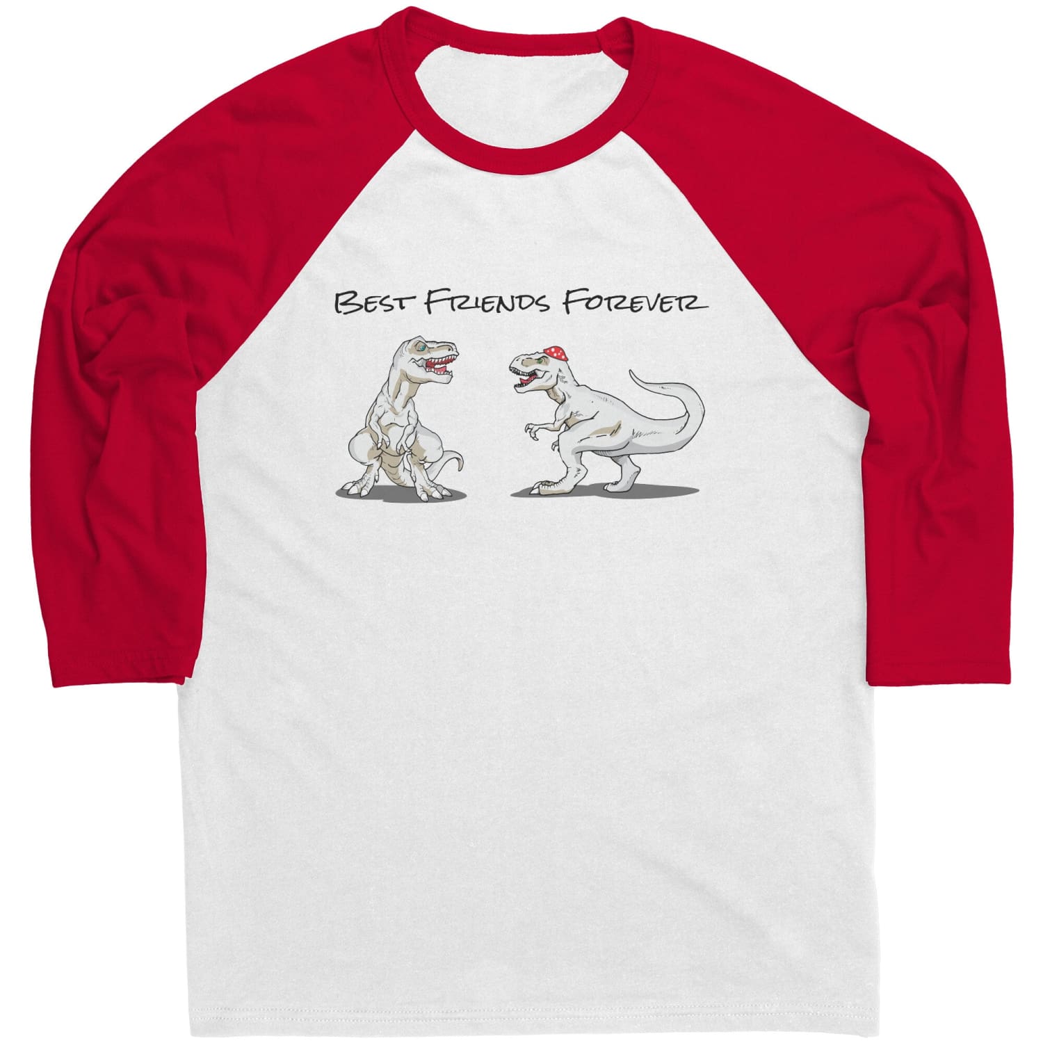 T-Rex Best Friends Forever 3/4 Sleeve Raglan Tee - White/ Red / S - Apparel