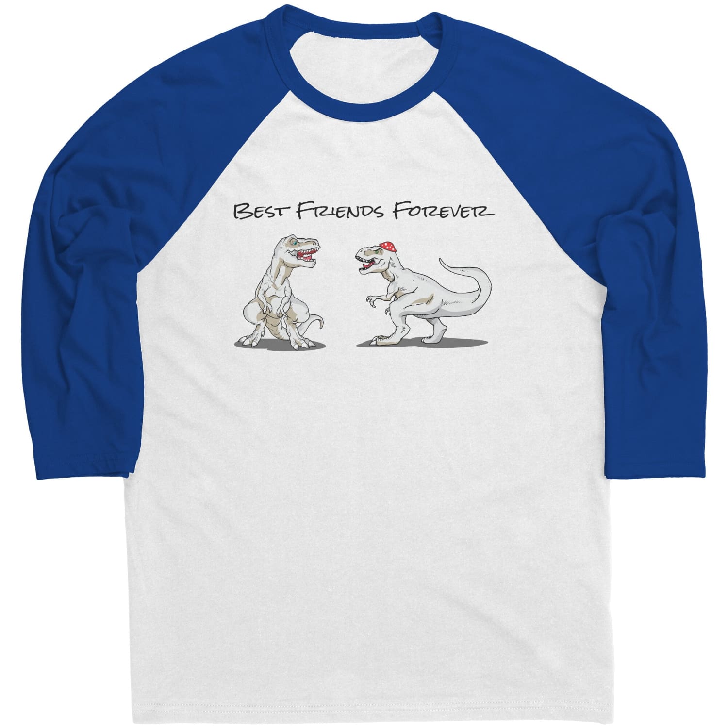 T-Rex Best Friends Forever 3/4 Sleeve Raglan Tee - White/ True Royal / S - Apparel