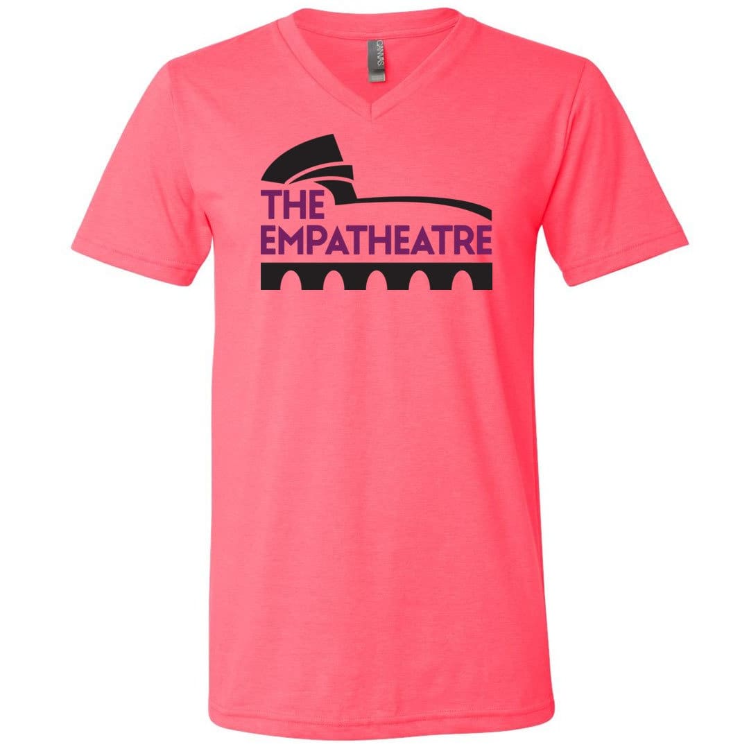 The Empatheatre Logo Purple/Black Unisex Premium V-Neck Tee - Neon Pink / S
