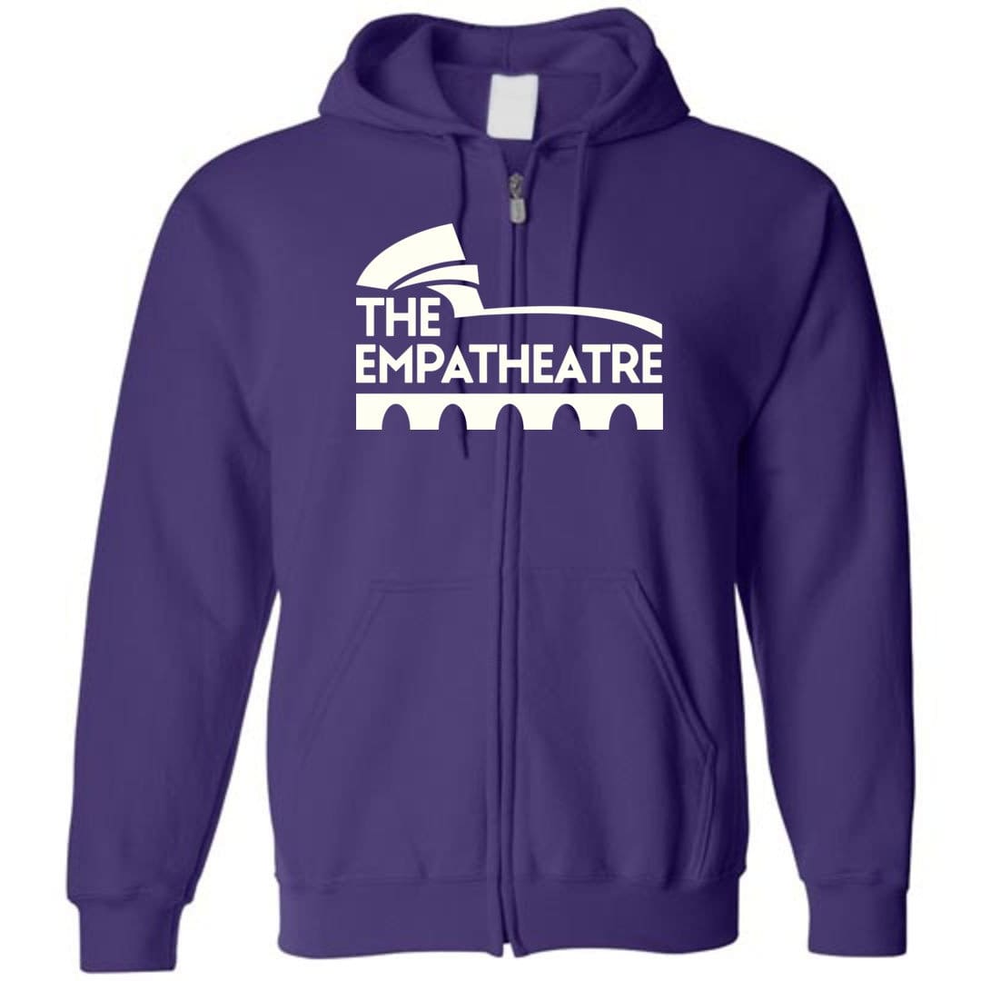 The Empatheatre Logo White Unisex Zip Hoodie - Purple / S