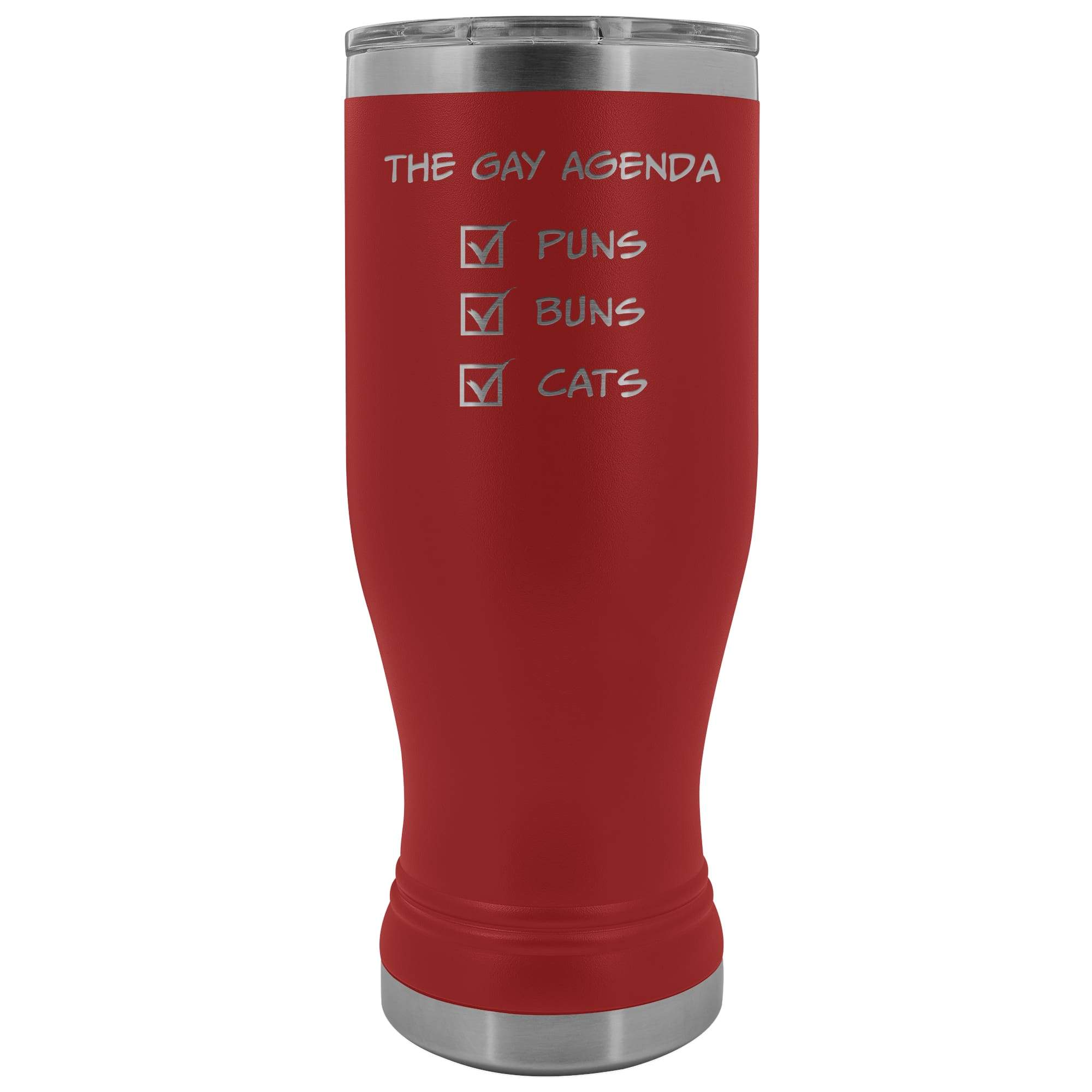 The Gay Agenda - Puns & Buns & Cats 20oz Boho Vacuum Tumbler - Red - Tumblers