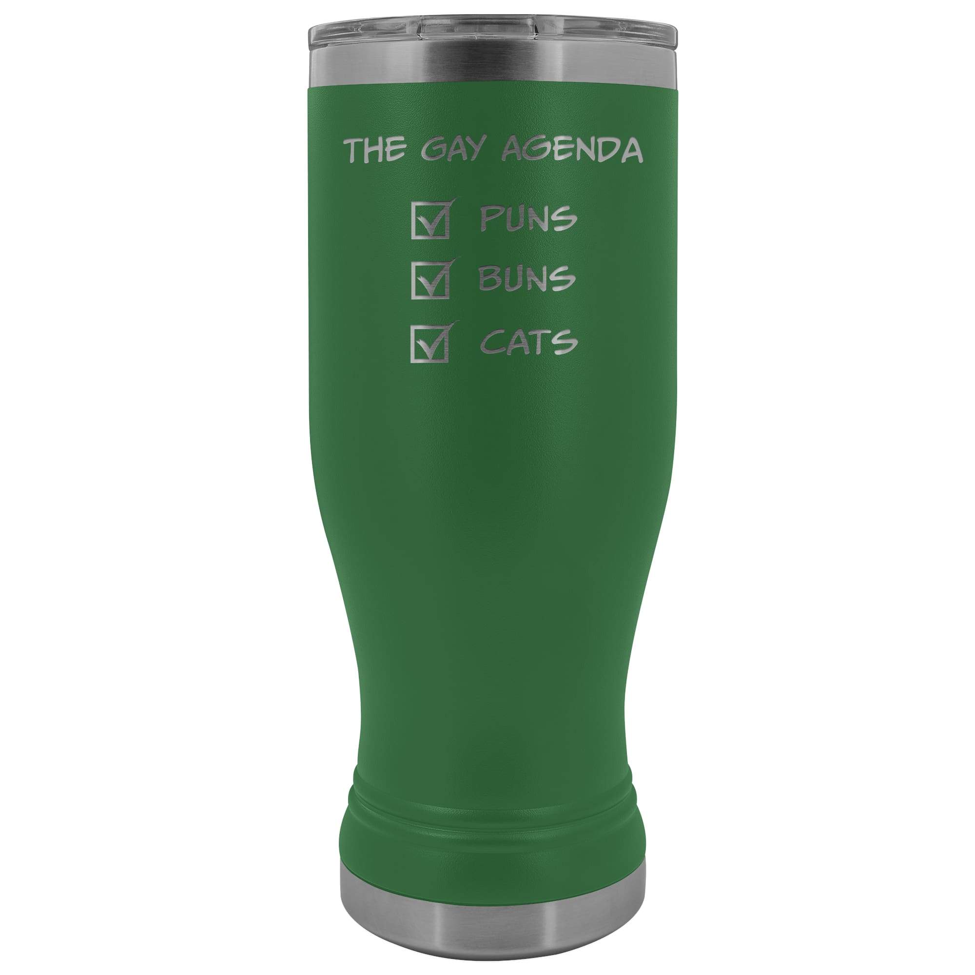 The Gay Agenda - Puns & Buns & Cats 20oz Boho Vacuum Tumbler - Green - Tumblers