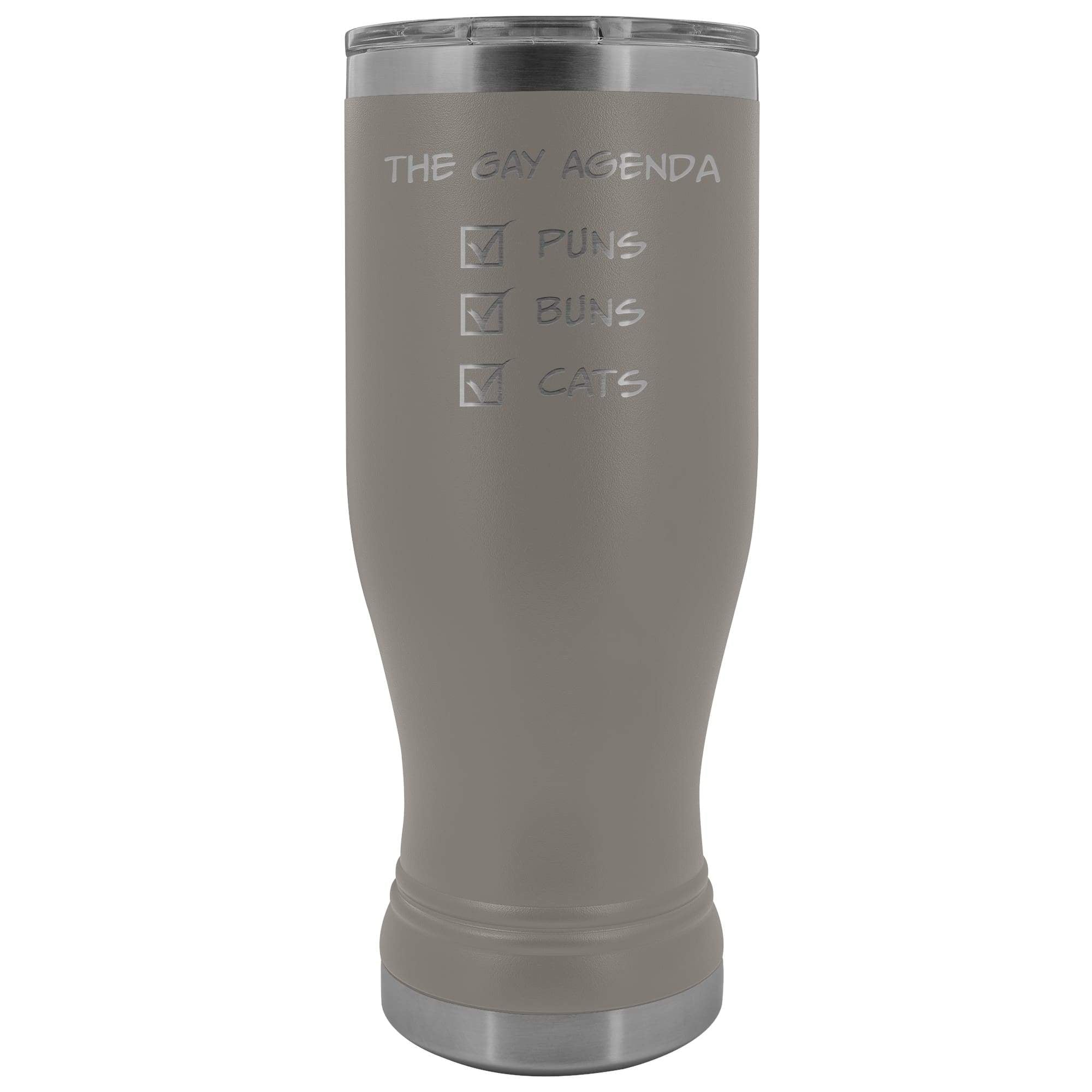 The Gay Agenda - Puns & Buns & Cats 20oz Boho Vacuum Tumbler - Pewter - Tumblers