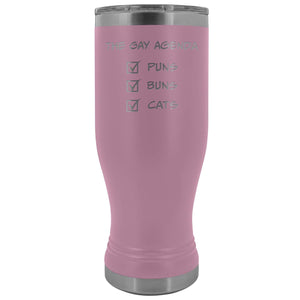 The Gay Agenda - Puns & Buns & Cats 20oz Boho Vacuum Tumbler - Light Purple - Tumblers