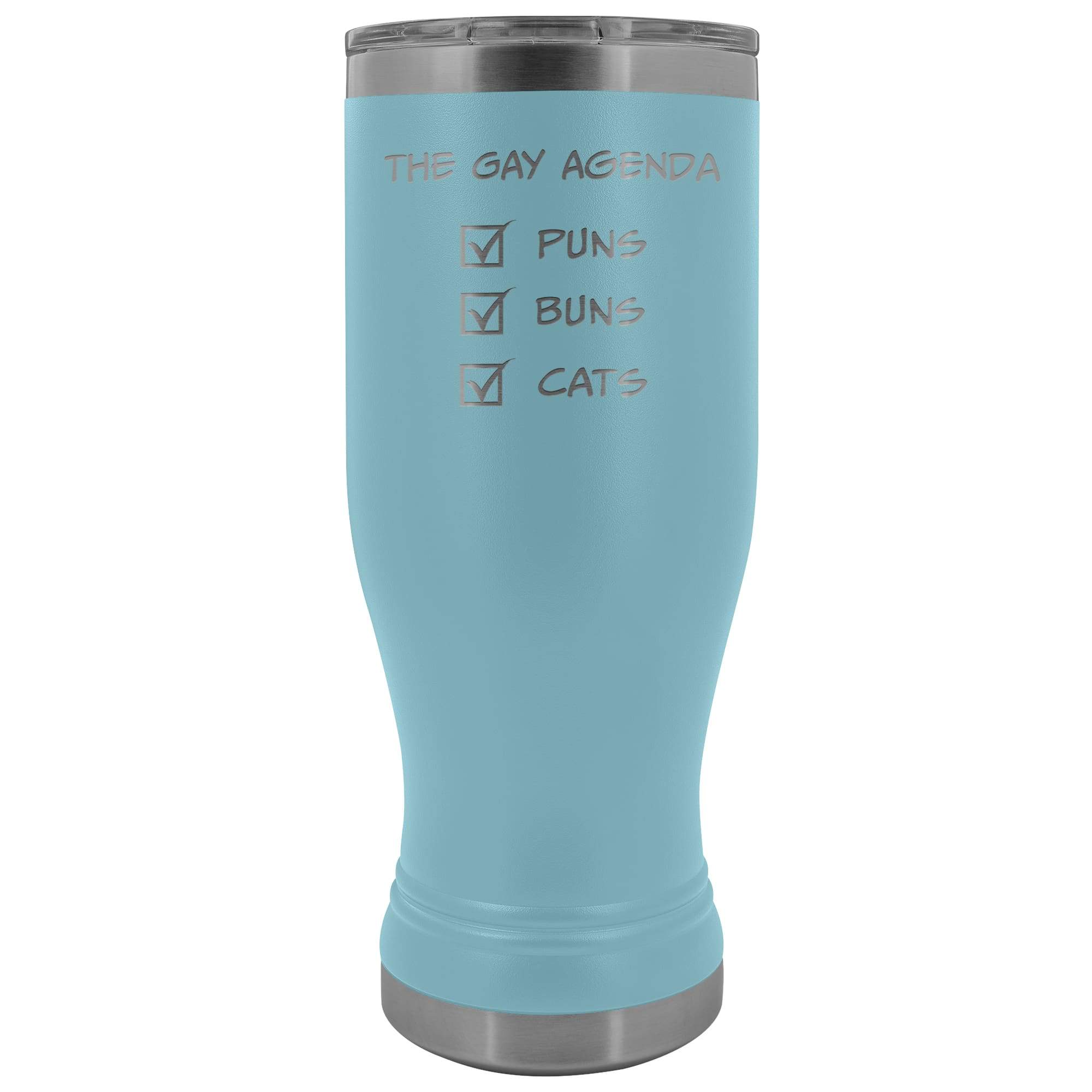 The Gay Agenda - Puns & Buns & Cats 20oz Boho Vacuum Tumbler - Light Blue - Tumblers