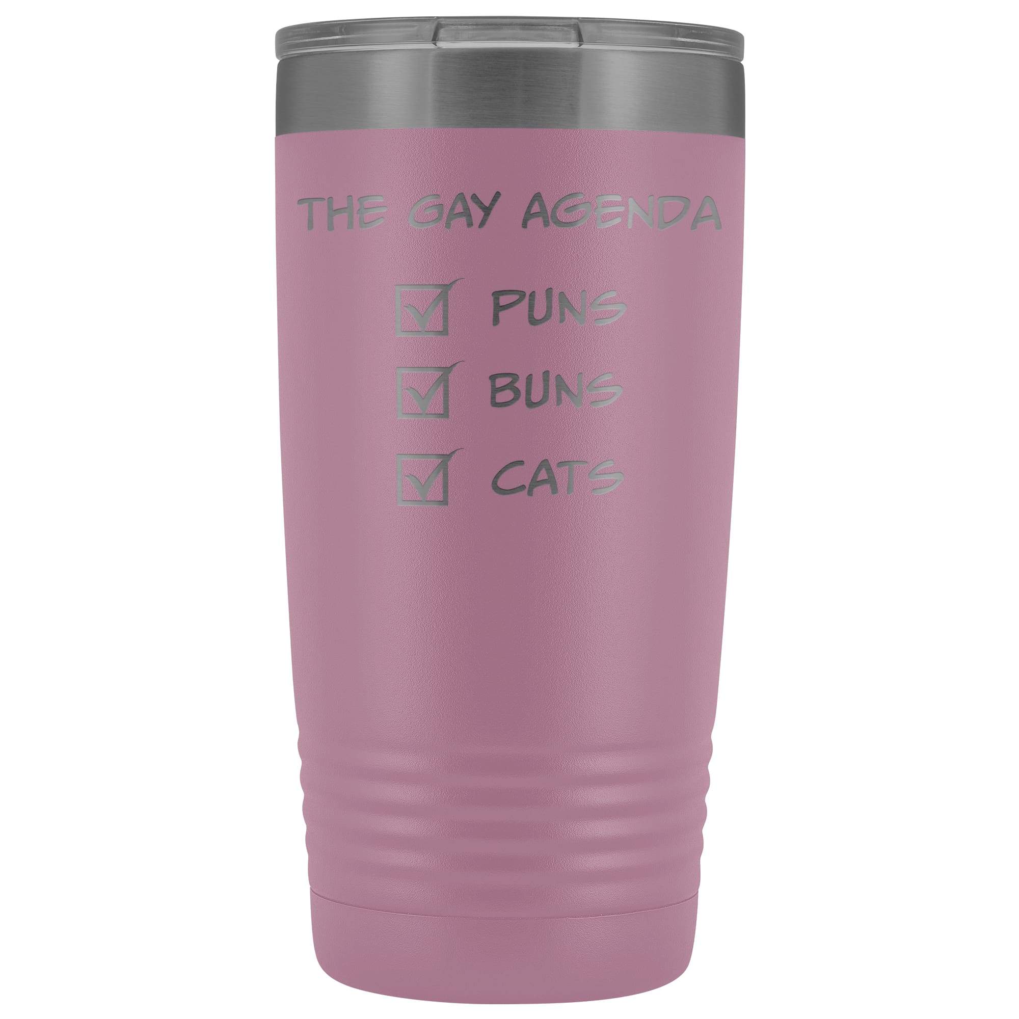 The Gay Agenda - Puns & Buns & Cats 20oz Vacuum Tumbler - Light Purple - Tumblers