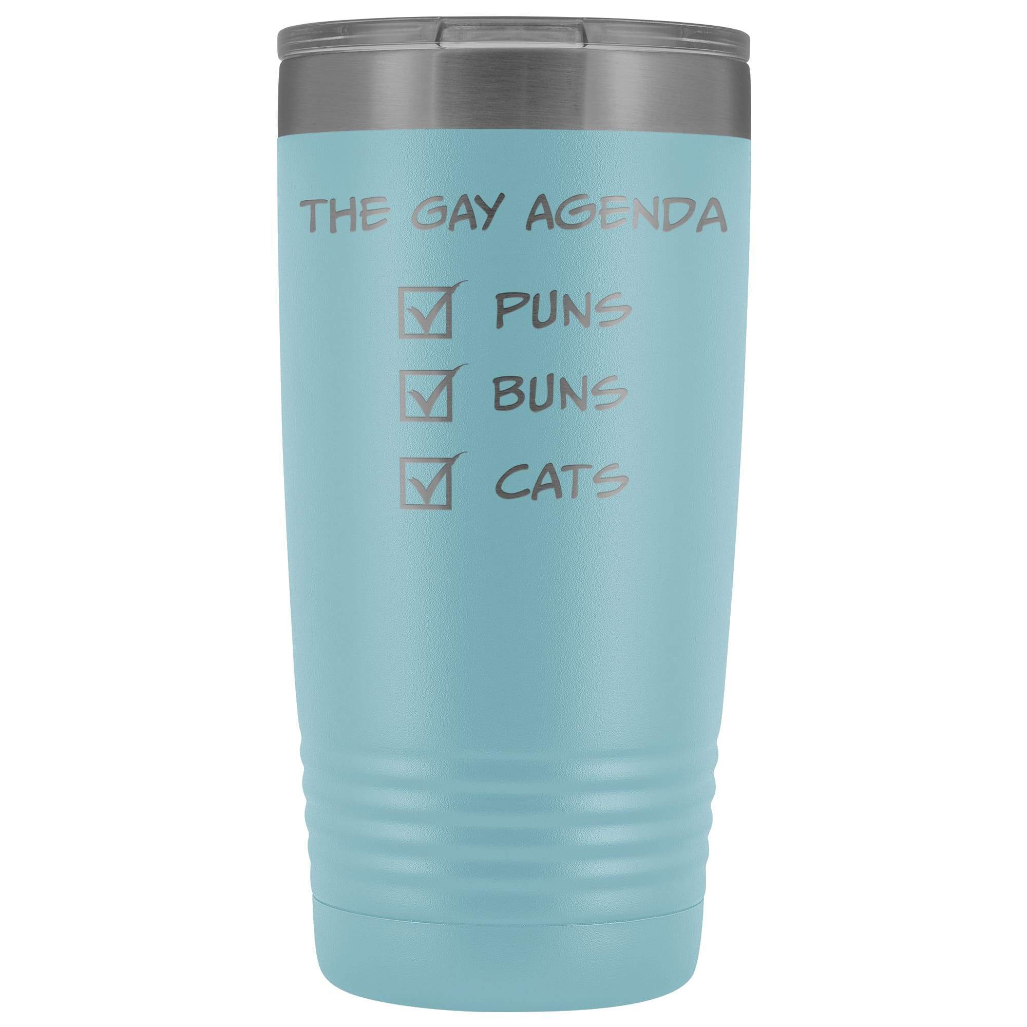 The Gay Agenda - Puns & Buns & Cats 20oz Vacuum Tumbler - Light Blue - Tumblers