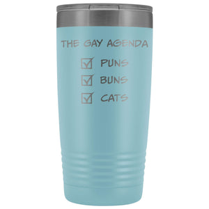 The Gay Agenda - Puns & Buns & Cats 20oz Vacuum Tumbler - Light Blue - Tumblers