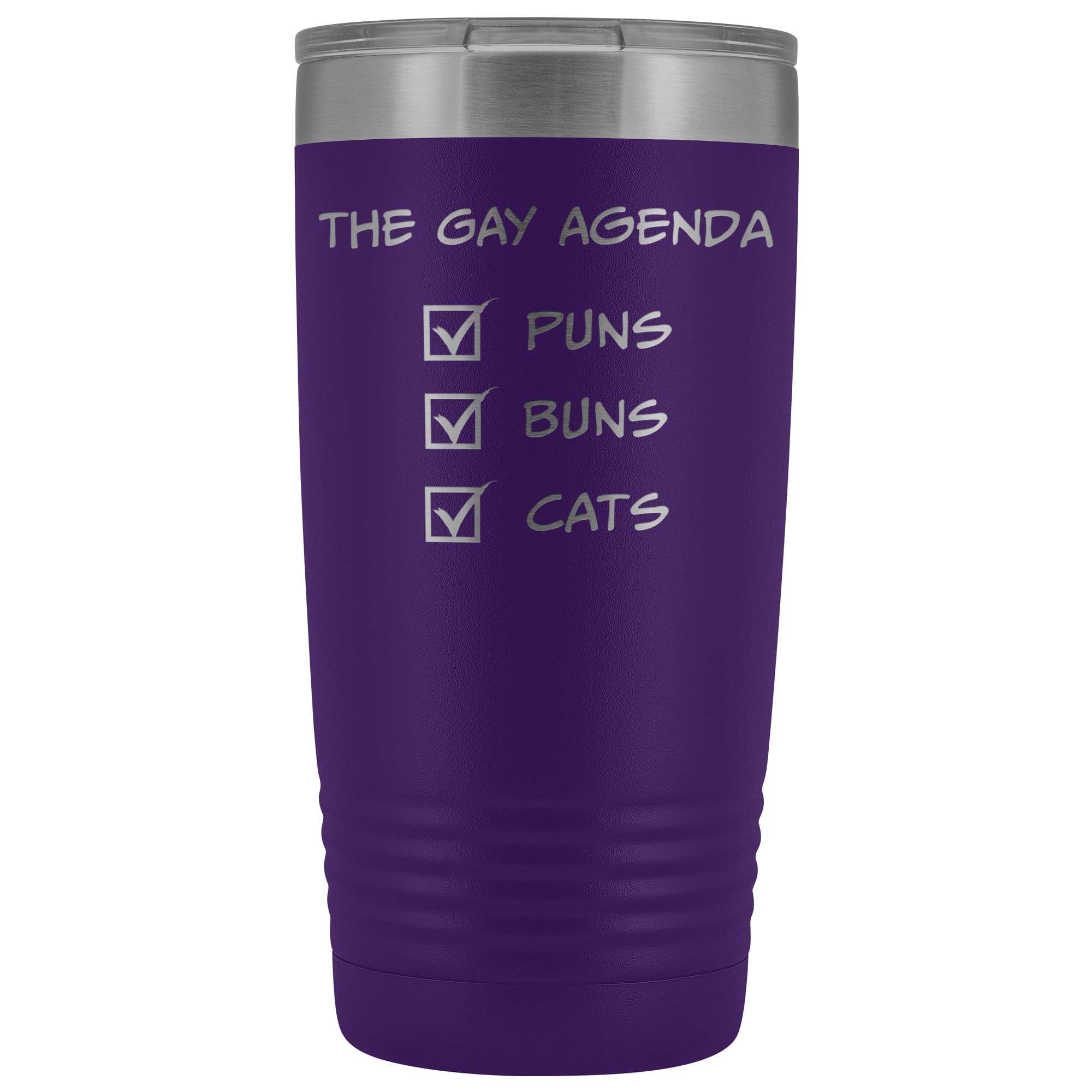 The Gay Agenda - Puns & Buns & Cats 20oz Vacuum Tumbler - Purple - Tumblers