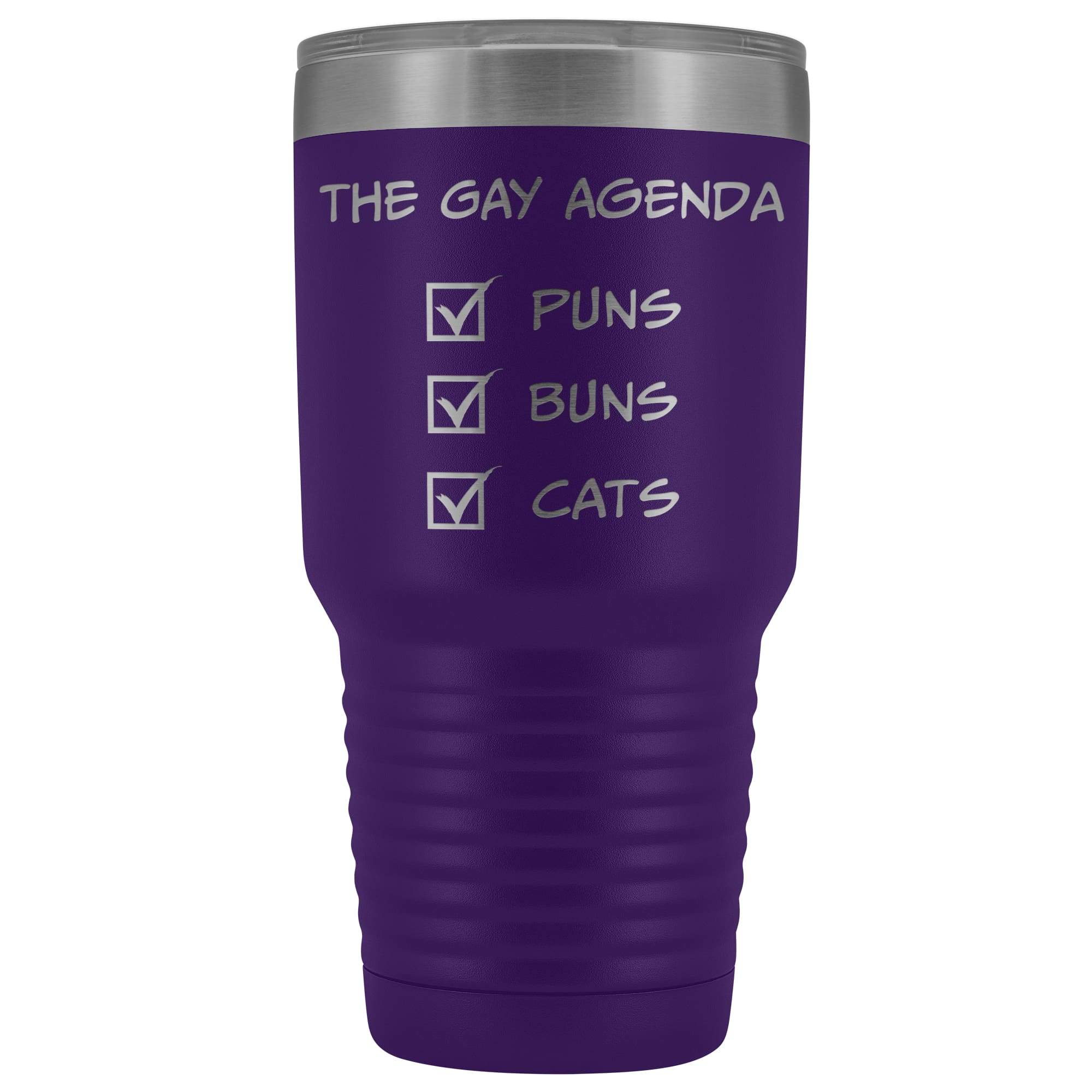 The Gay Agenda - Puns & Buns & Cats 30oz Vacuum Tumbler - Purple - Tumblers