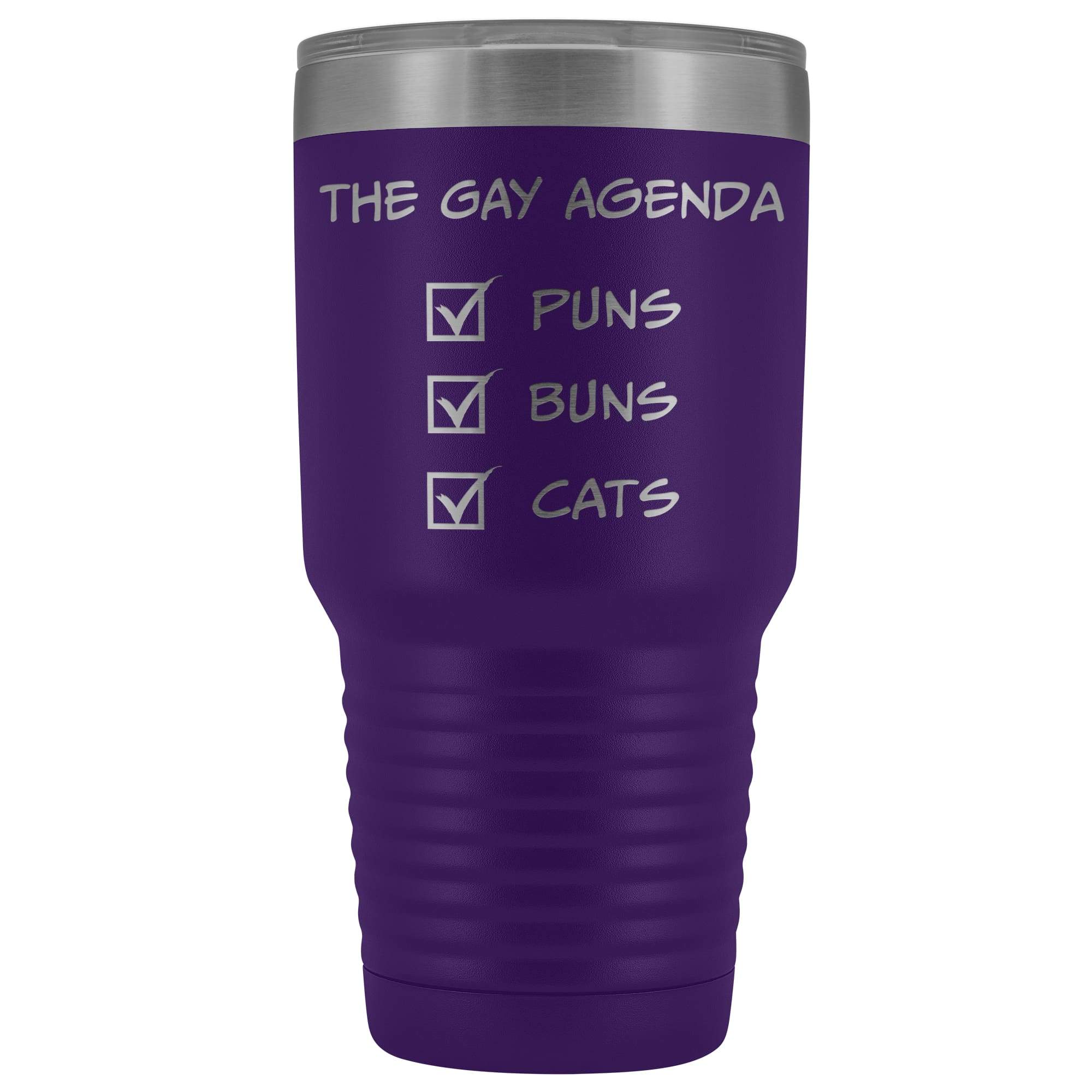 The Gay Agenda - Puns & Buns & Cats 30oz Vacuum Tumbler - Purple - Tumblers