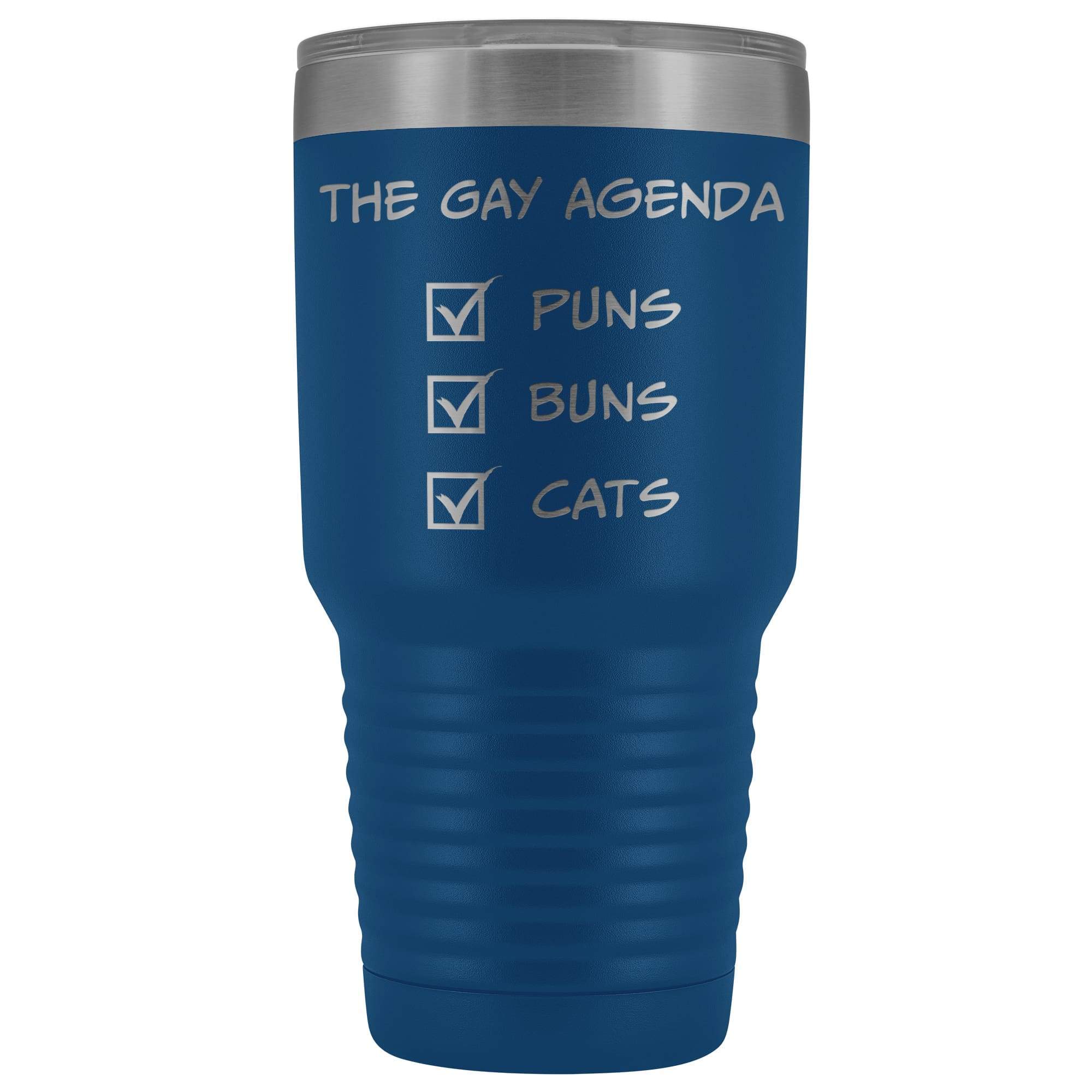 The Gay Agenda - Puns & Buns & Cats 30oz Vacuum Tumbler - Blue - Tumblers