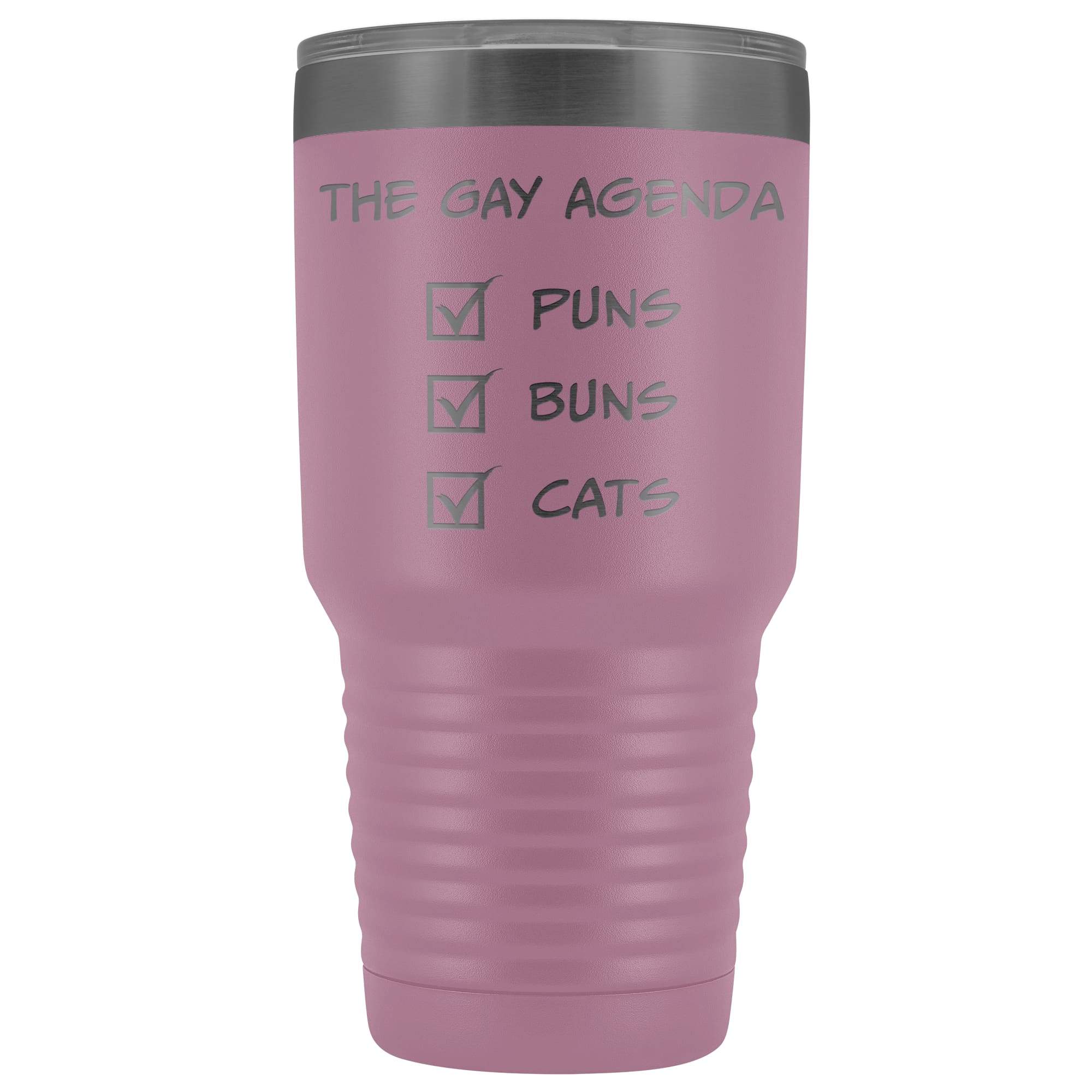 The Gay Agenda - Puns & Buns & Cats 30oz Vacuum Tumbler - Light Purple - Tumblers