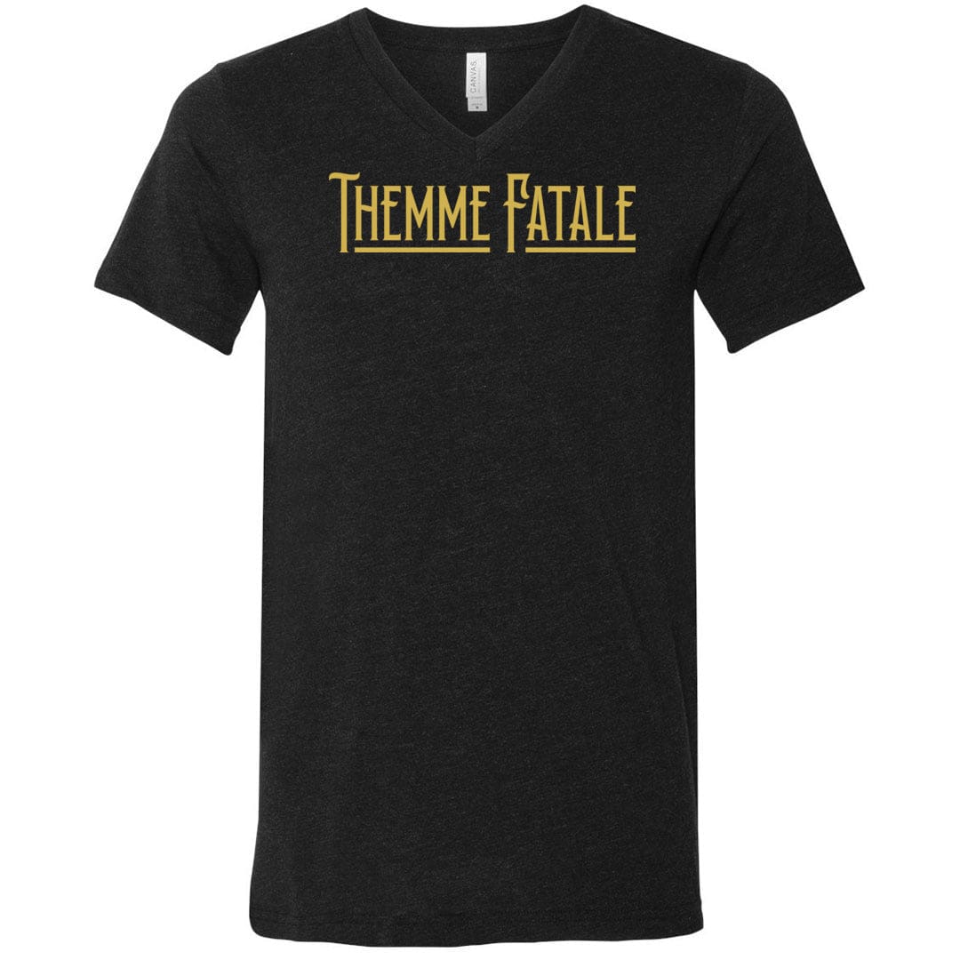 Themme Fatale Vintage Unisex Premium V-Neck Tee - Black Heather / S