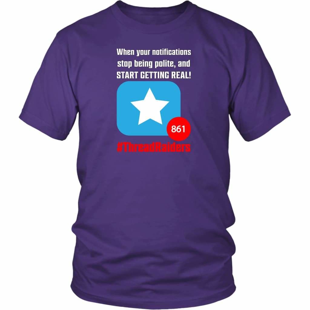 Threadraiders Notifications Unisex Tee - District Unisex Shirt / Purple / S - Not For Sale