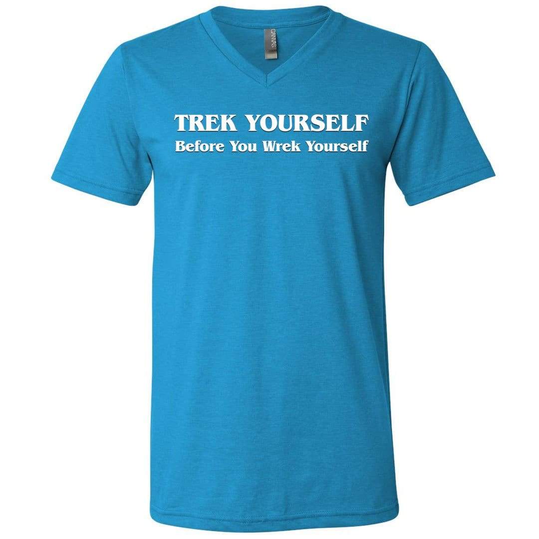 Trek Yourself Unisex Premium V-Neck Tee - Neon Blue / S