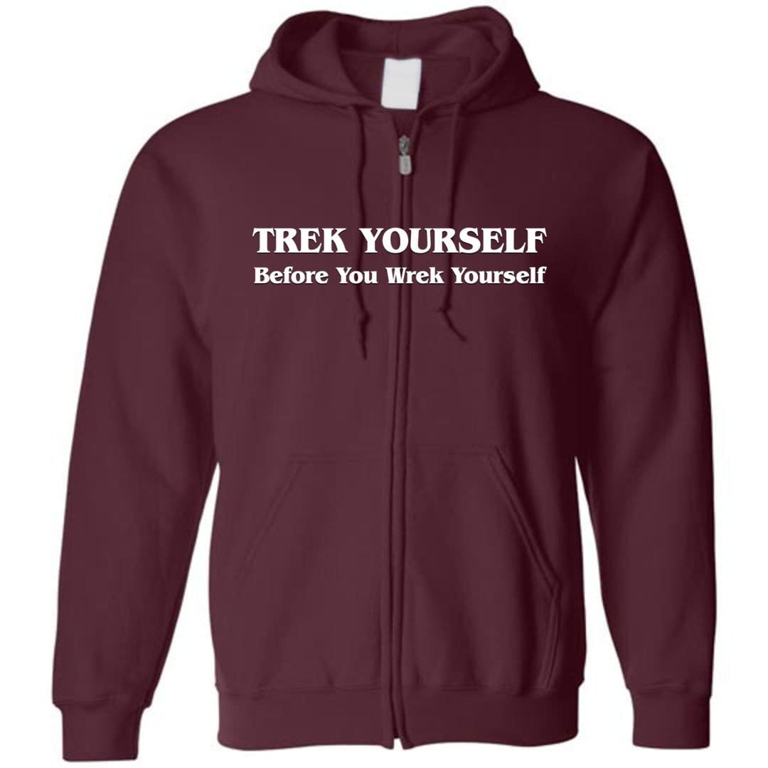 Trek Yourself Unisex Zip Hoodie - Maroon / S