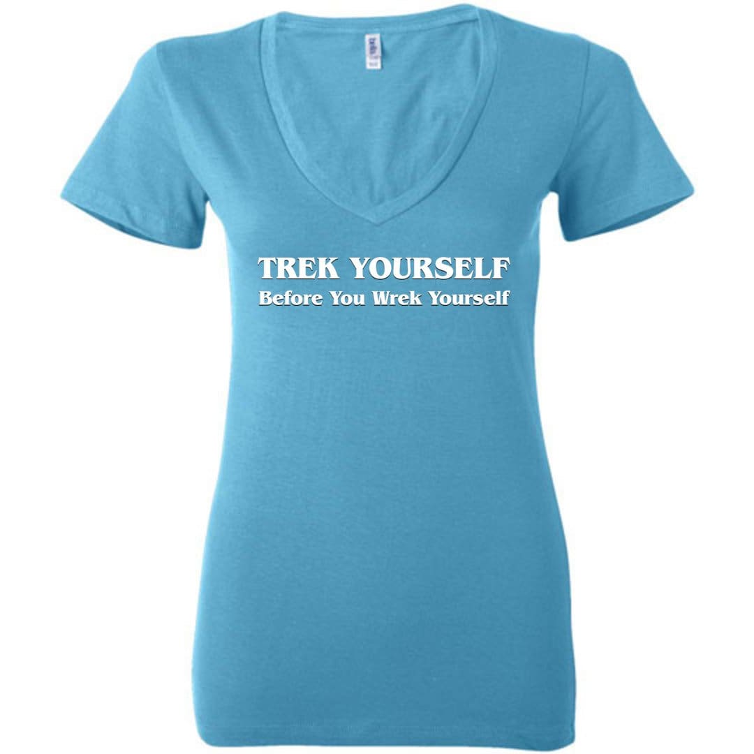 Trek Yourself Womens Premium Deep V-Neck Tee - Turquoise / S