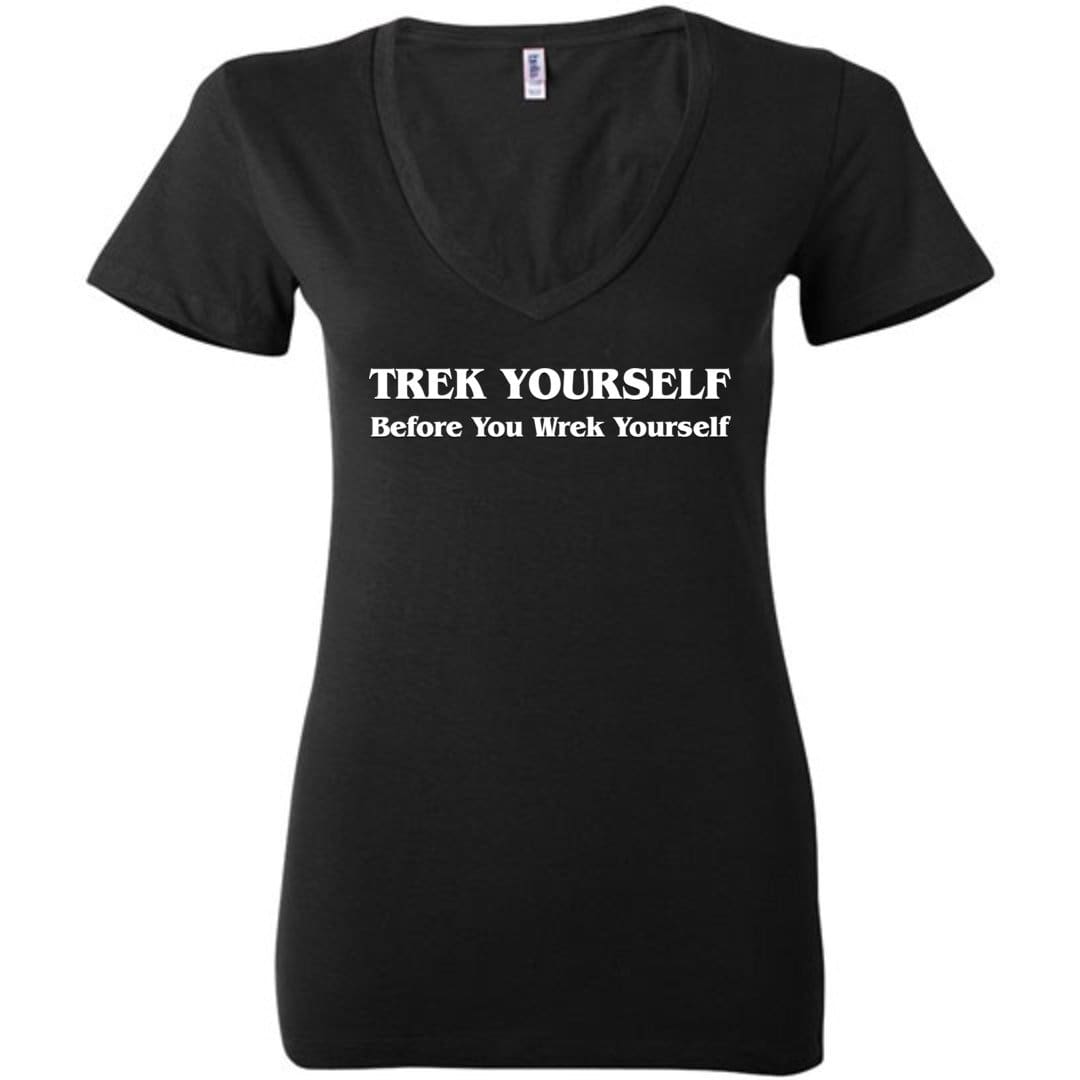 Trek Yourself Womens Premium Deep V-Neck Tee - Black / S