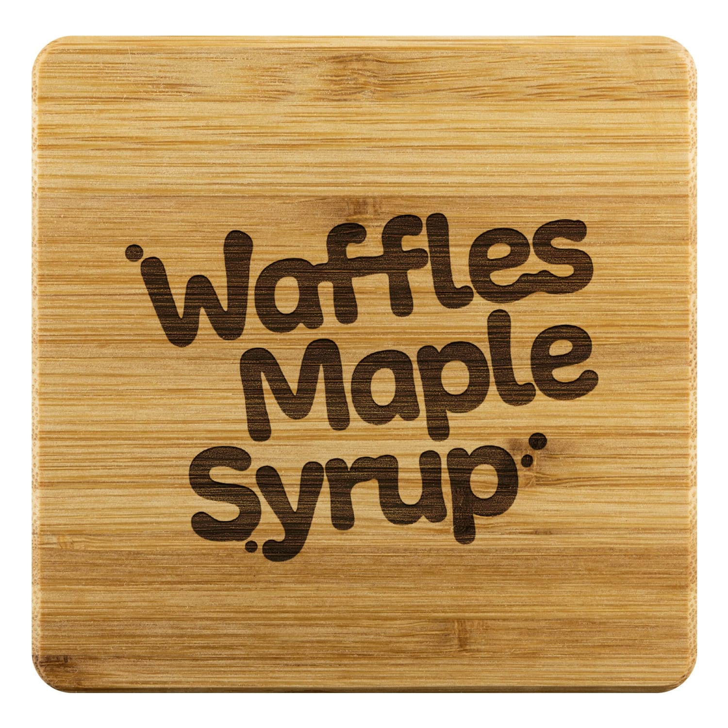 Waffles Maple Syrup Stacked Logo 4pc Bamboo Coaster Set - Home Goods