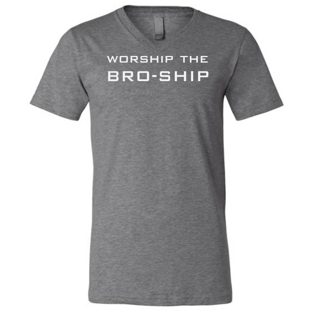 Worship The Bro-Ship Unisex Premium V-Neck Tee - Deep Heather / S