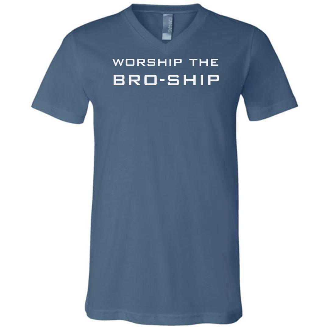 Worship The Bro-Ship Unisex Premium V-Neck Tee - Steel Blue / S