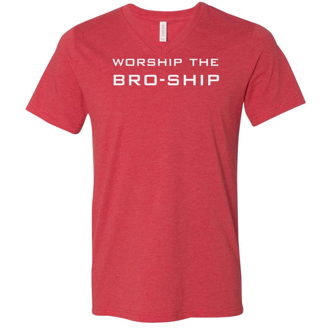Worship The Bro-Ship Unisex Premium V-Neck Tee - Heather Red / S